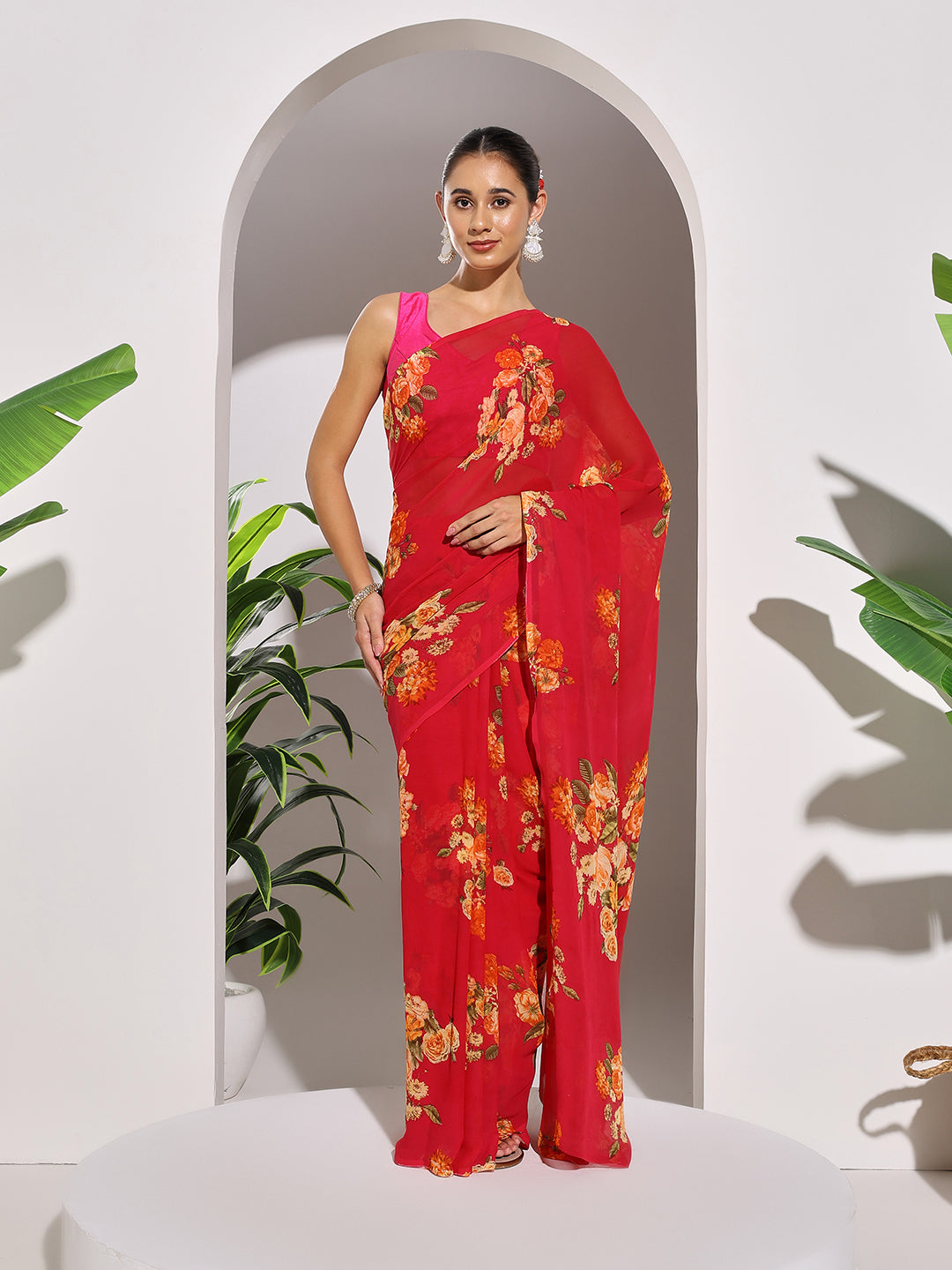 Floral Printed Georgette Saree
