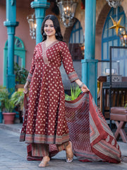 Printed Cotton Kurta With Pants & Dupatta