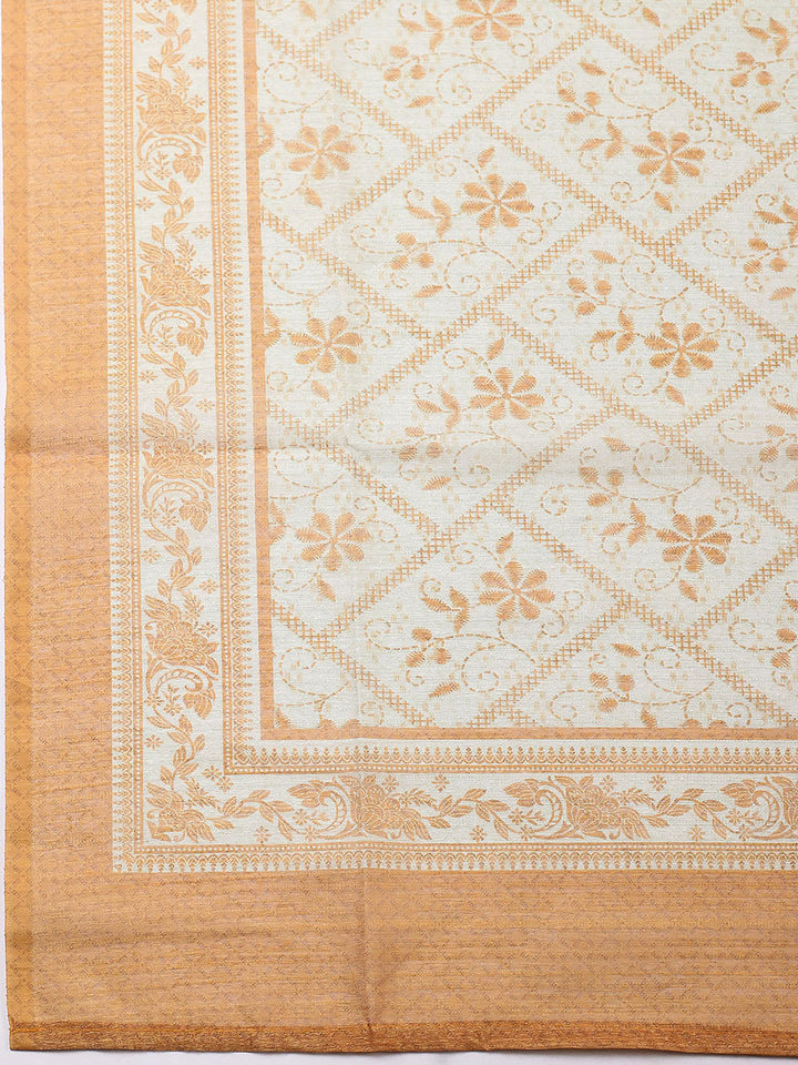 Embroidered Chanderi Unstitched Suit With Pant &amp; Dupatta