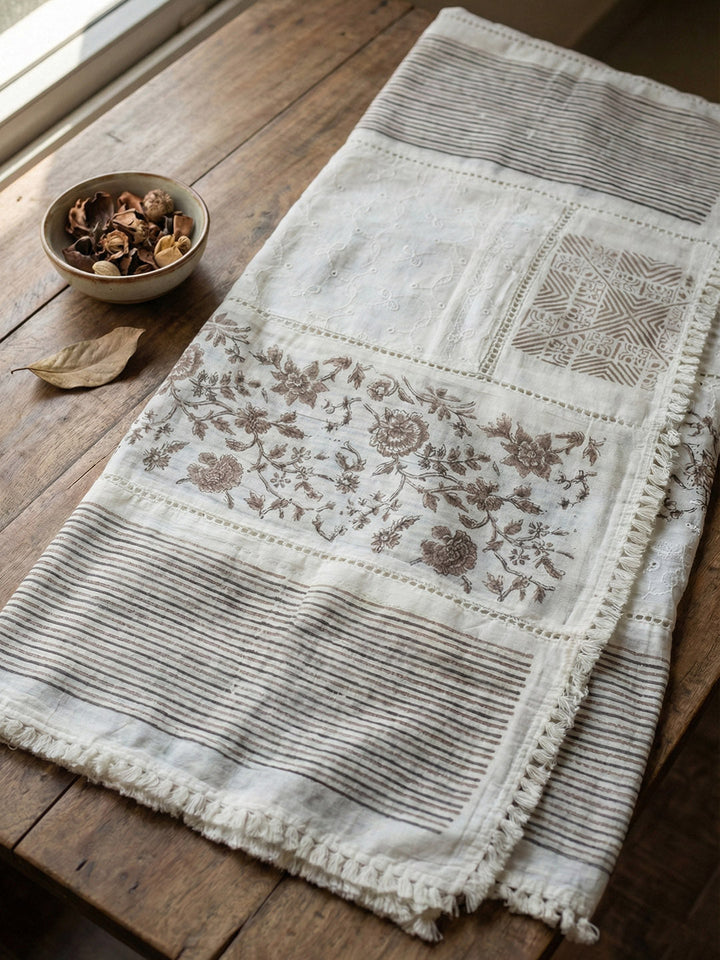 Embroidered Cotton Blend Unstitched Suit With Pant &amp; Dupatta