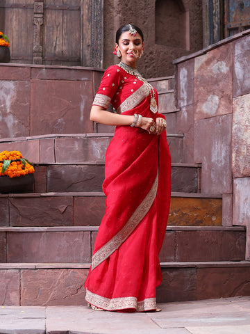 Sequin Embroidery Organza Saree