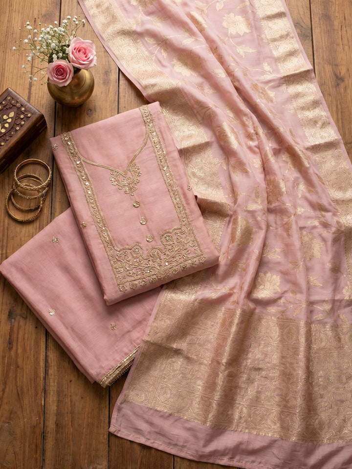 Neck Embroidered Cotton Blend Unstitched Suit With Dupatta