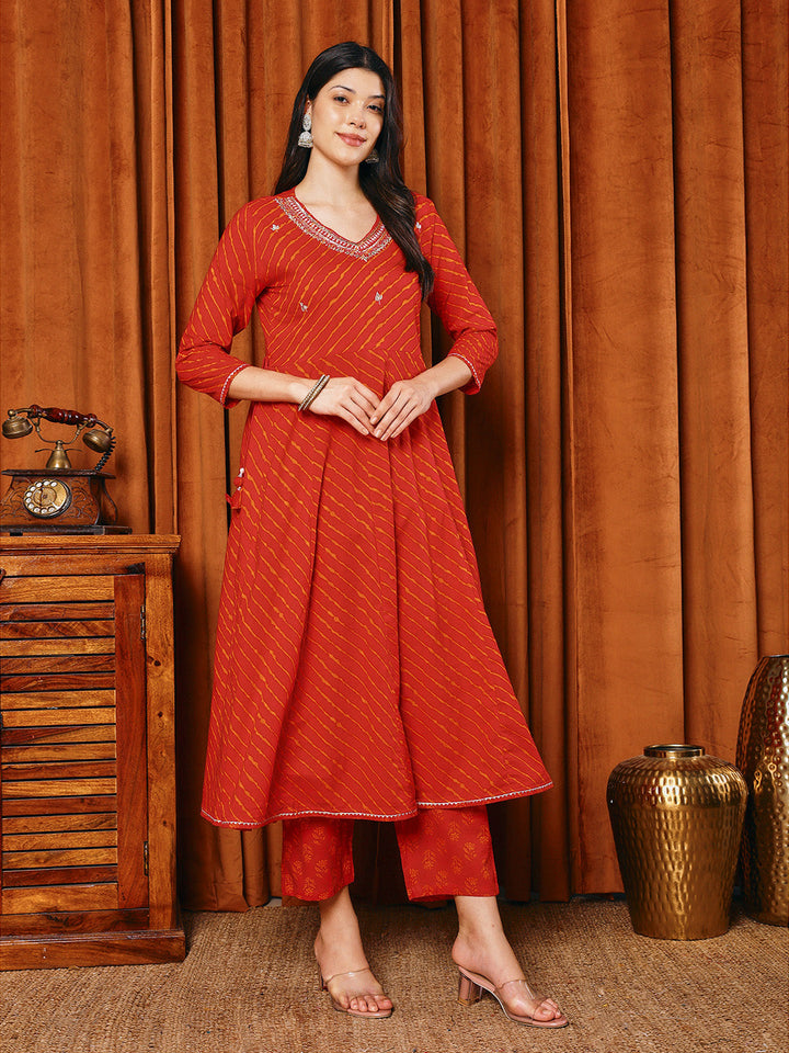 Printed Cotton Blend Kurta With Pants &amp; Dupatta