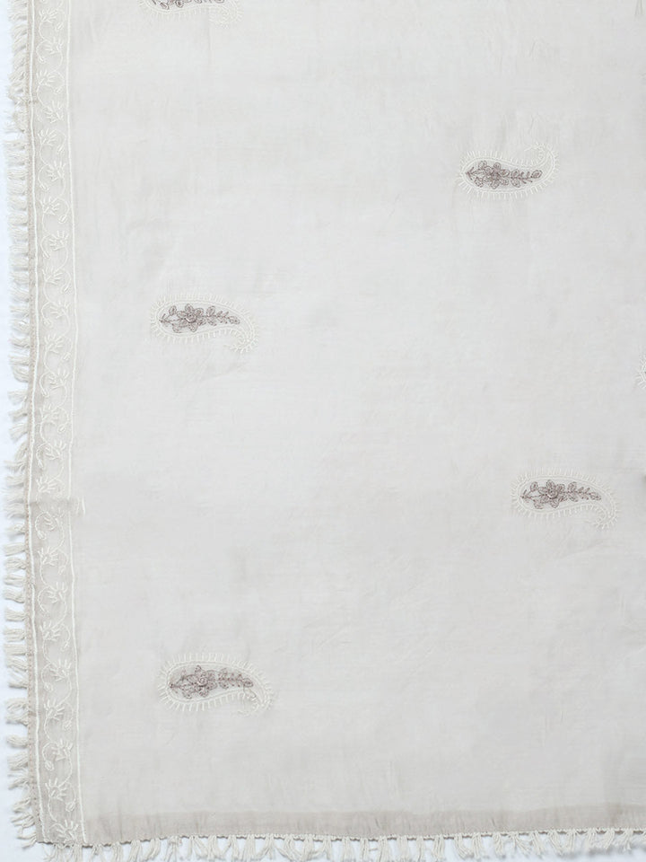 Embroidered Cotton Blend Unstitched Suit With Pant &amp; Dupatta