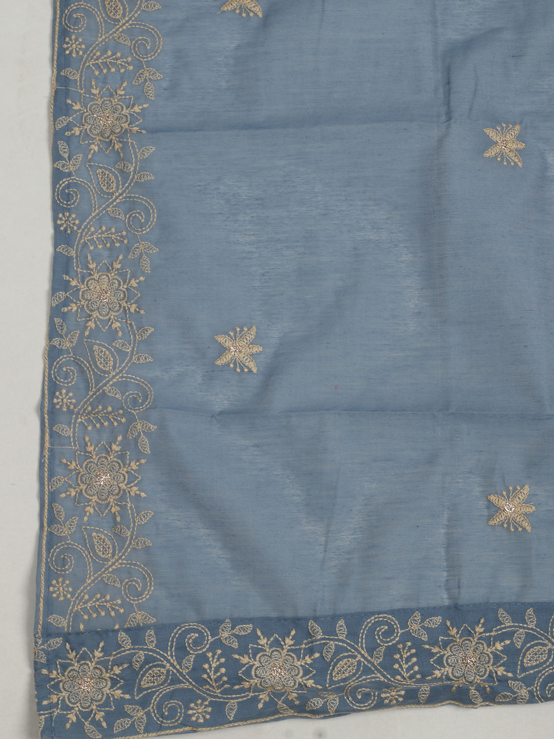 Embroidered Chanderi Unstitched Suits Casual Suit With Pant &amp; Dupatta
