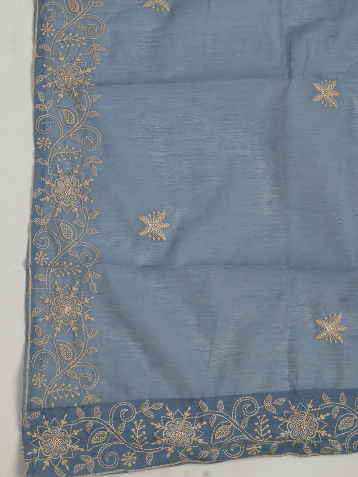 Embroidered Chanderi Unstitched Suits Casual Suit With Pant &amp; Dupatta