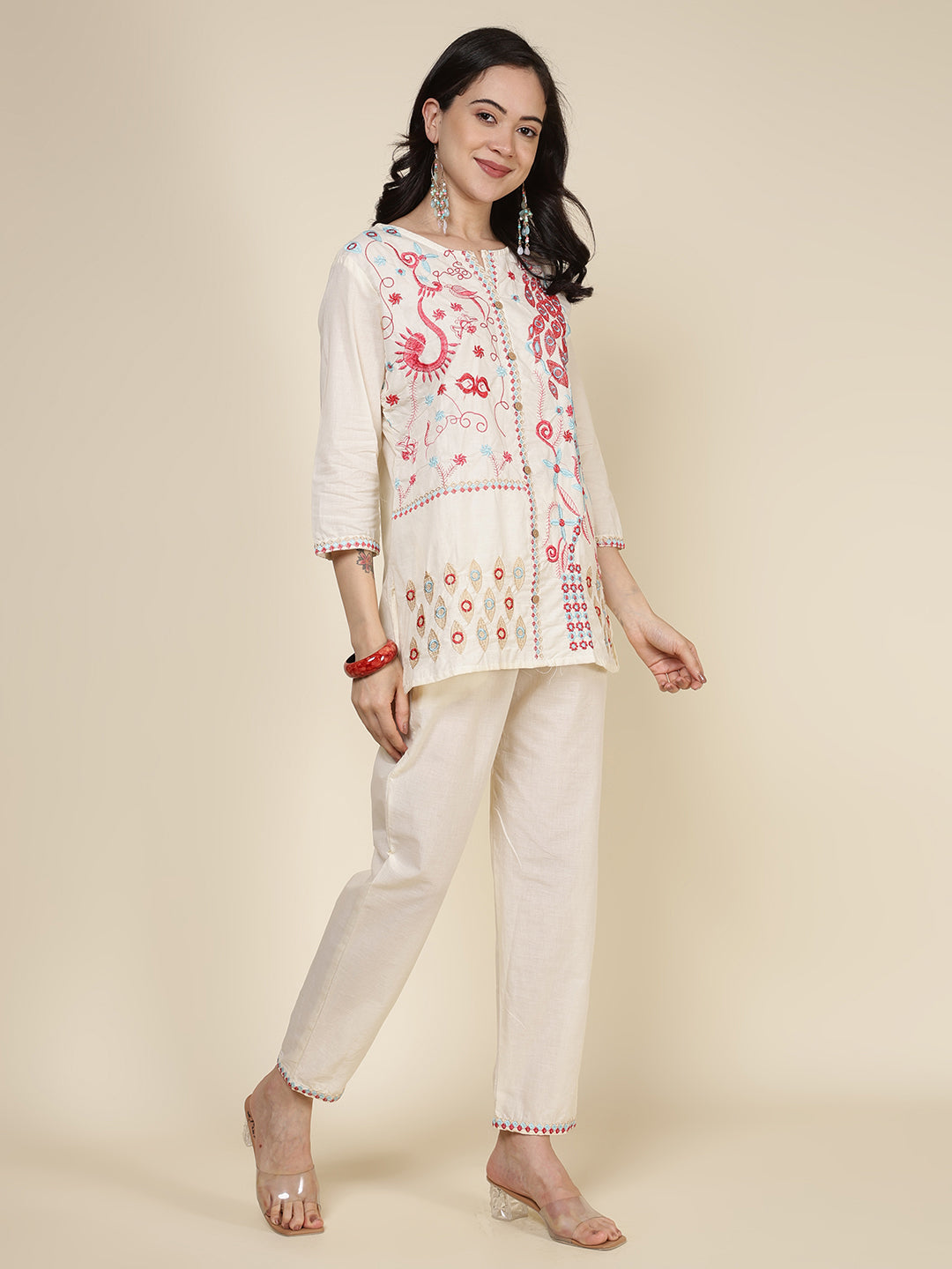 Printed Cotton Blend Kurta With Pants