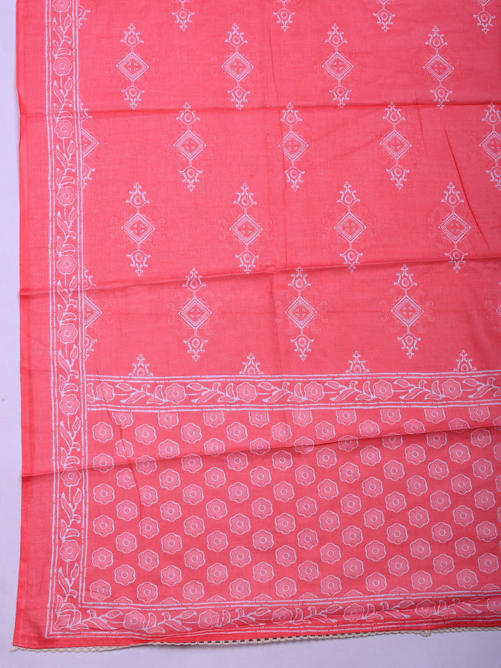 Printed Cotton Blend Unstitched Suit With Pant &amp; Dupatta