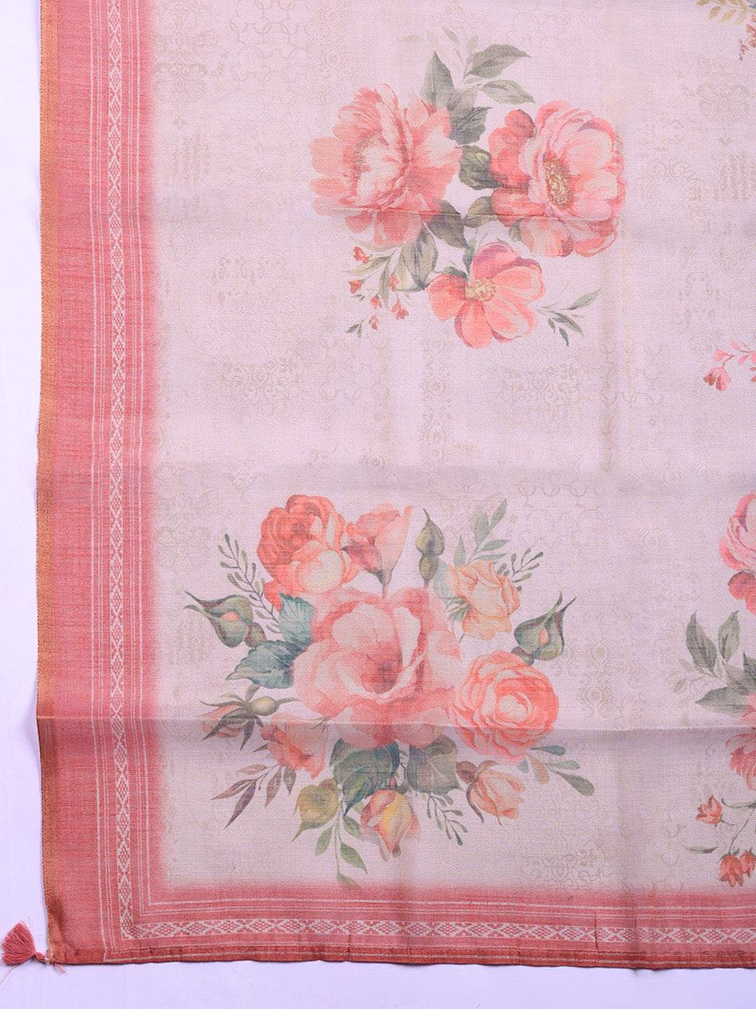 Printed Linen Blend Unstitched Suit With Pant &amp; Dupatta