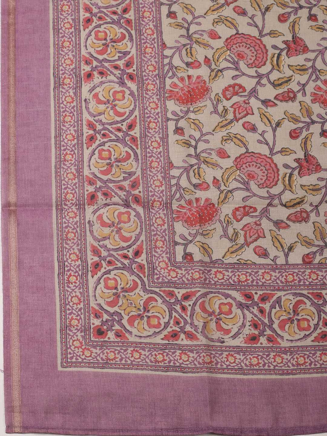 Printed Chanderi Unstitched Suit With Pant &amp; Dupatta