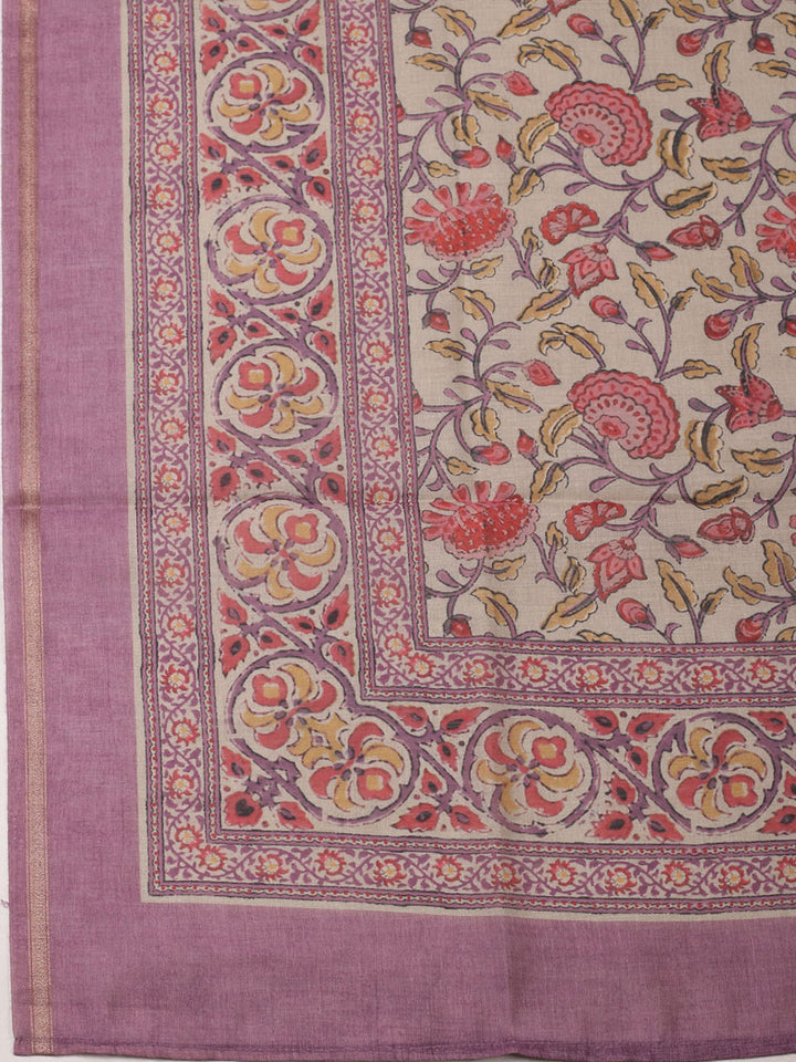 Printed Chanderi Unstitched Suit With Pant &amp; Dupatta