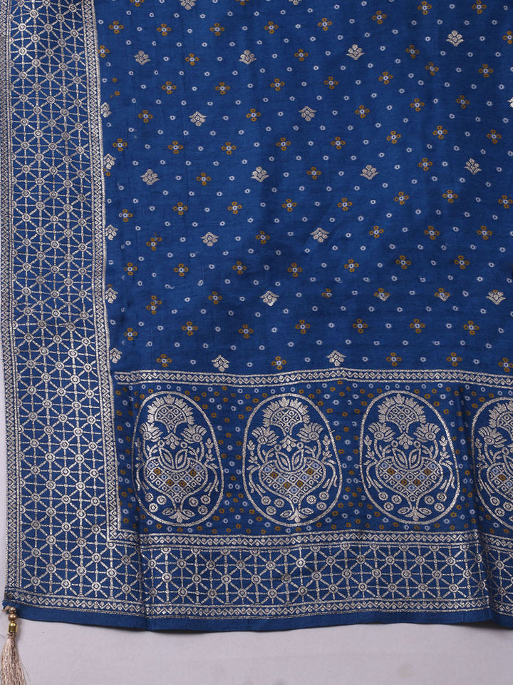 Woven Design Chanderi Unstitched Kurta With Pant &amp; Dupatta