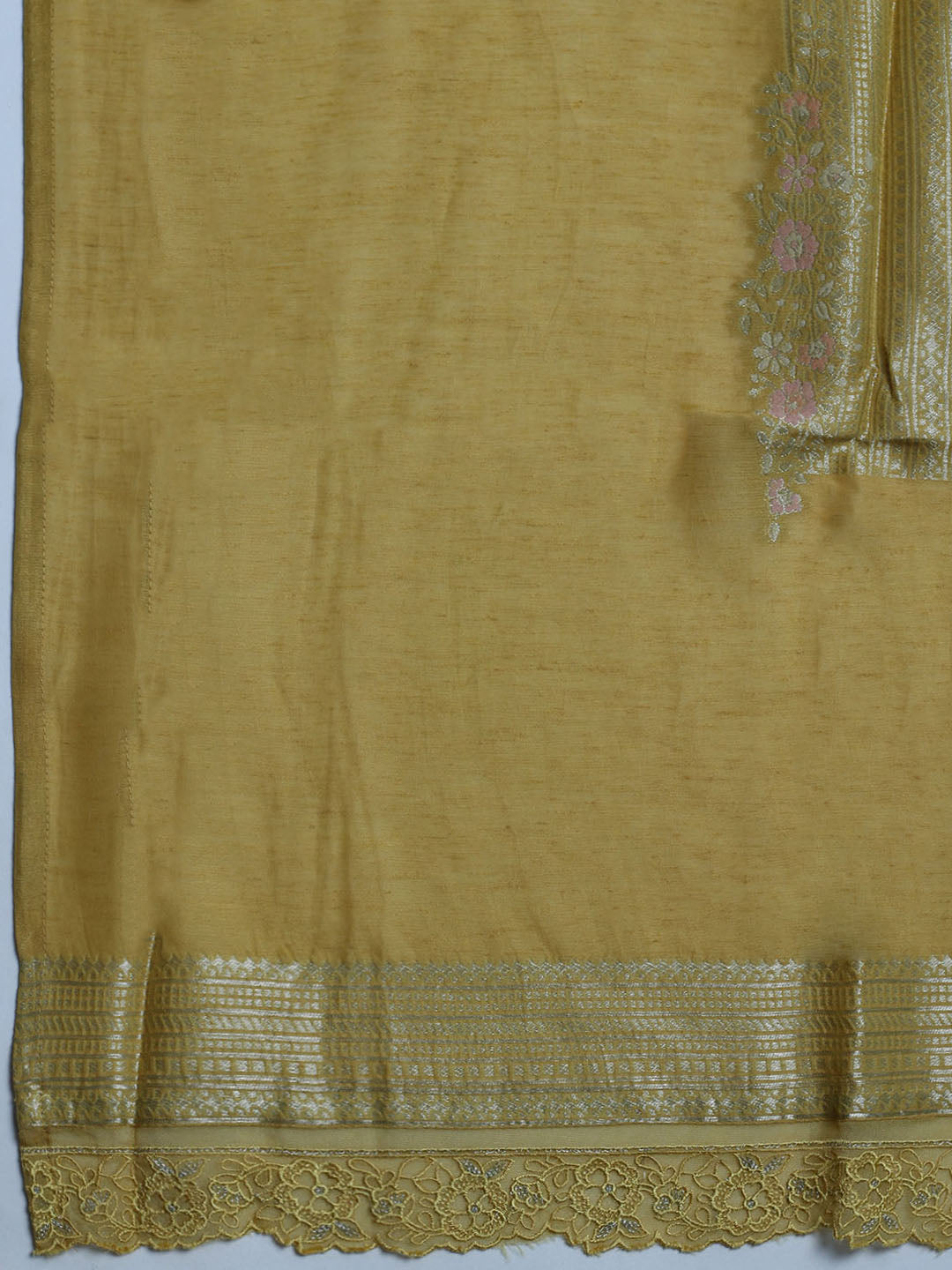 Embroidered Chanderi Unstitched Suit With Dupatta