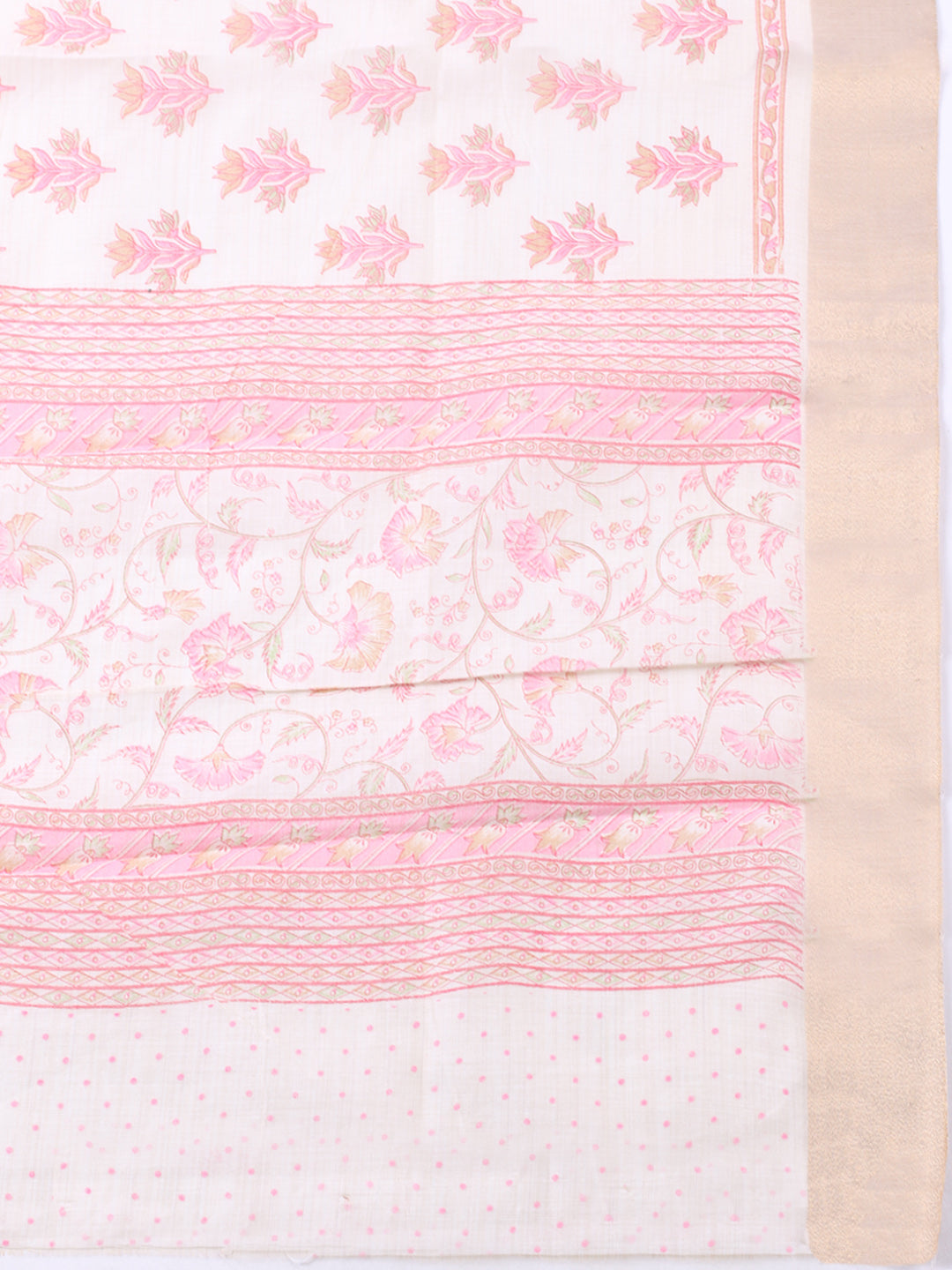 Printed, Chanderi Unstitched Suit With Pant &amp; Dupatta