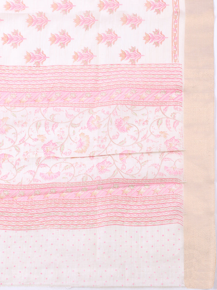 Printed, Chanderi Unstitched Suit With Pant &amp; Dupatta