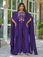 Embroidered Chinon Top With Plazzo