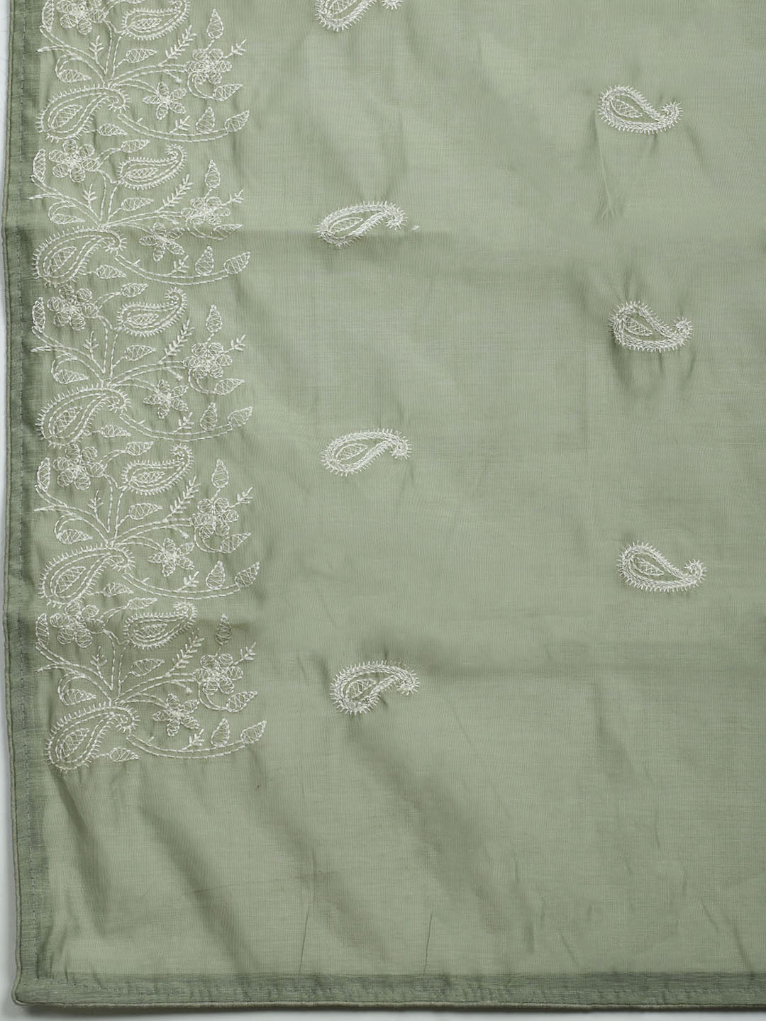 Embroidered Chanderi Unstitched Kurta With Pant &amp; Dupatta