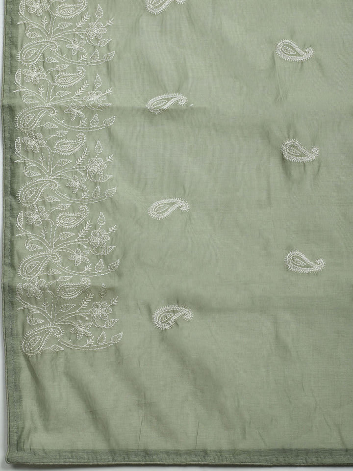 Embroidered Chanderi Unstitched Kurta With Pant &amp; Dupatta