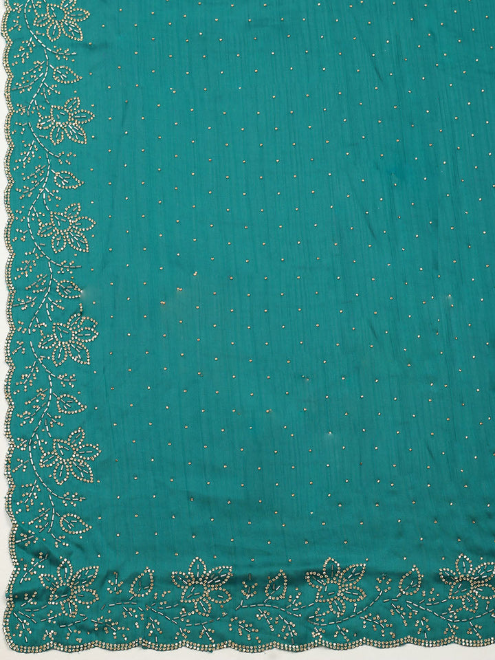 Embellished Chiffon Unstitched Suit With Pant &amp; Dupatta