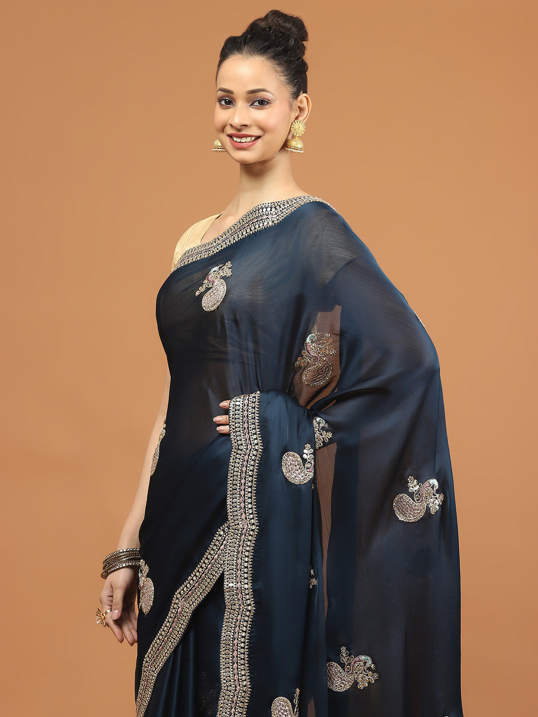 Stone Work Art Chiffon Saree