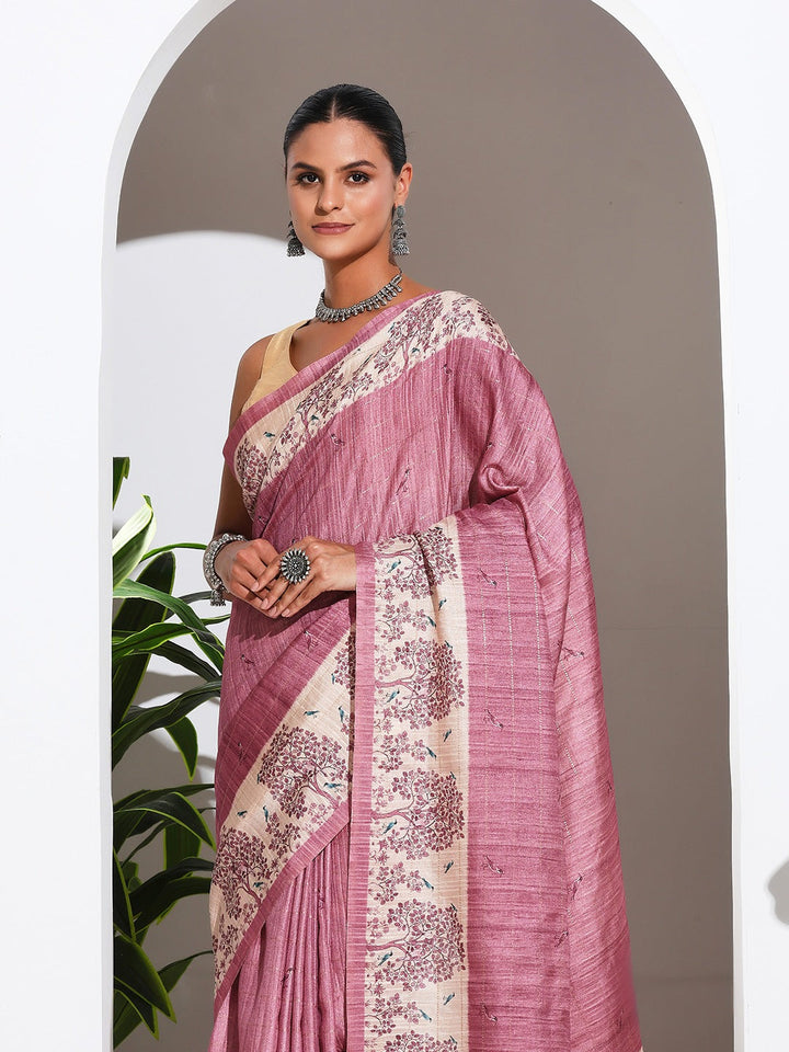 Floral Printed Tussar Silk Saree