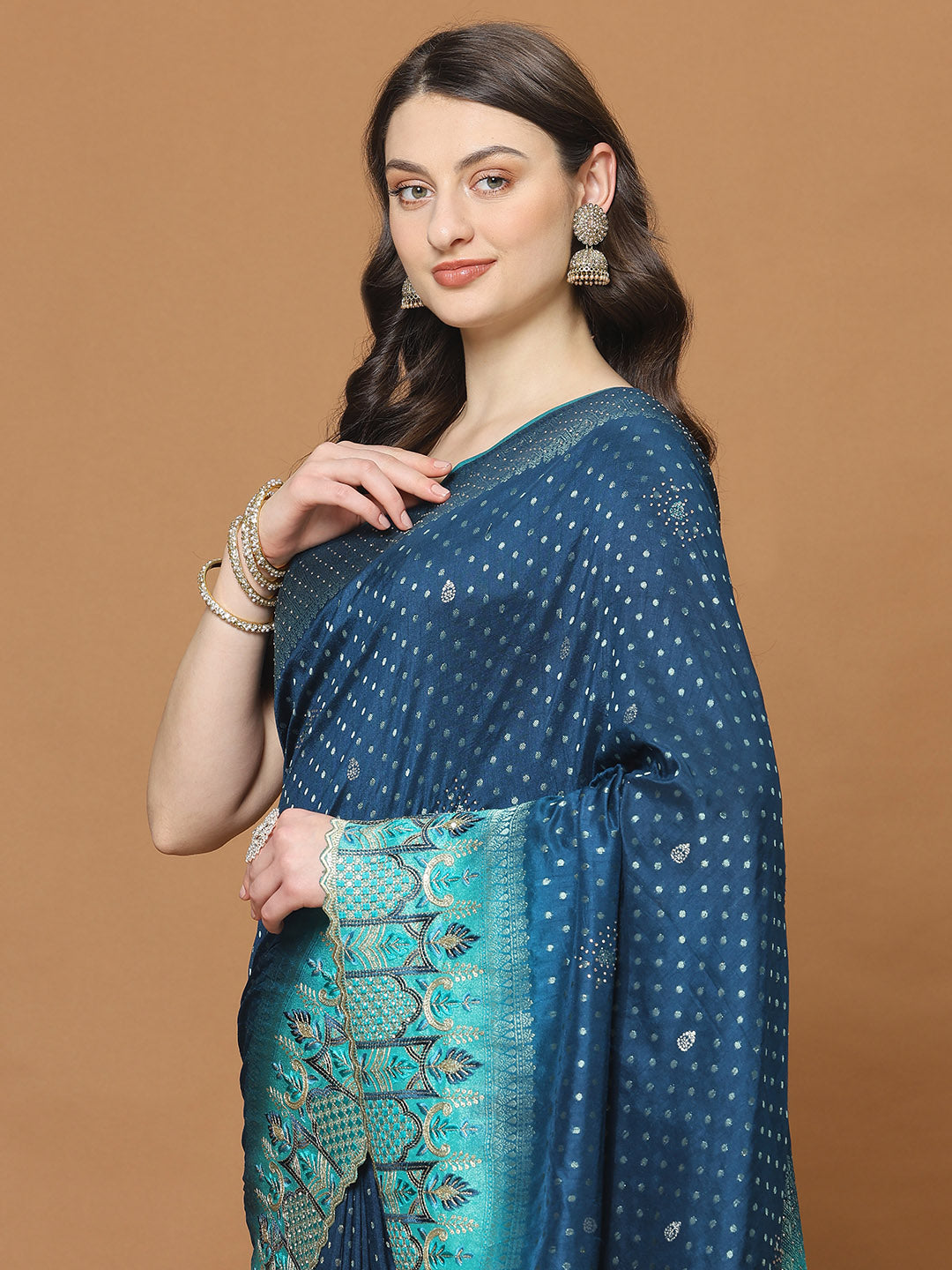 Zari Border Booti Art Silk Woven Saree