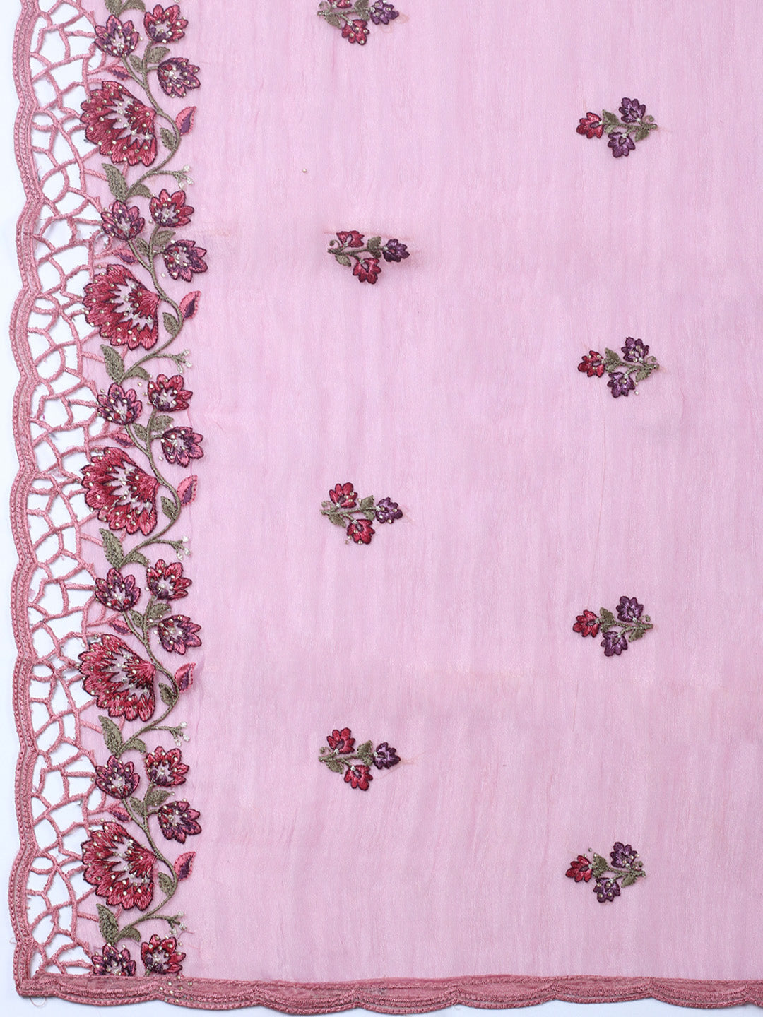 Embroidered Tissue Unstitched Suit With Pant &amp; Dupatta