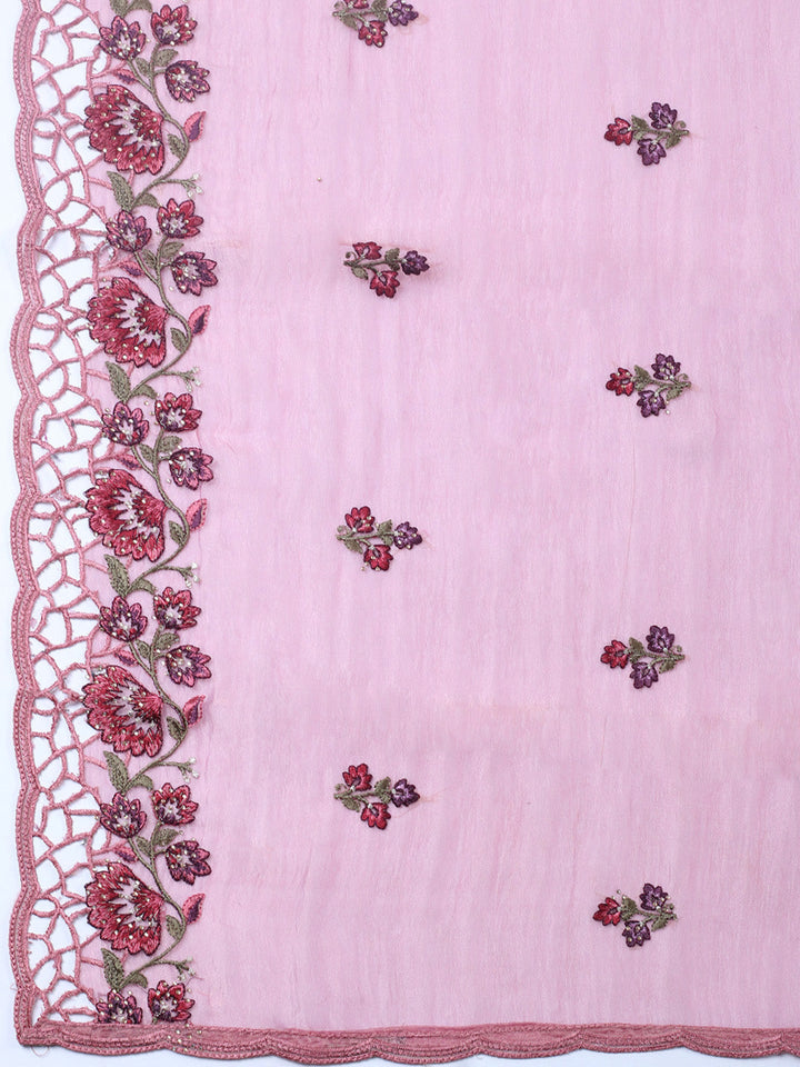 Embroidered Tissue Unstitched Suit With Pant &amp; Dupatta