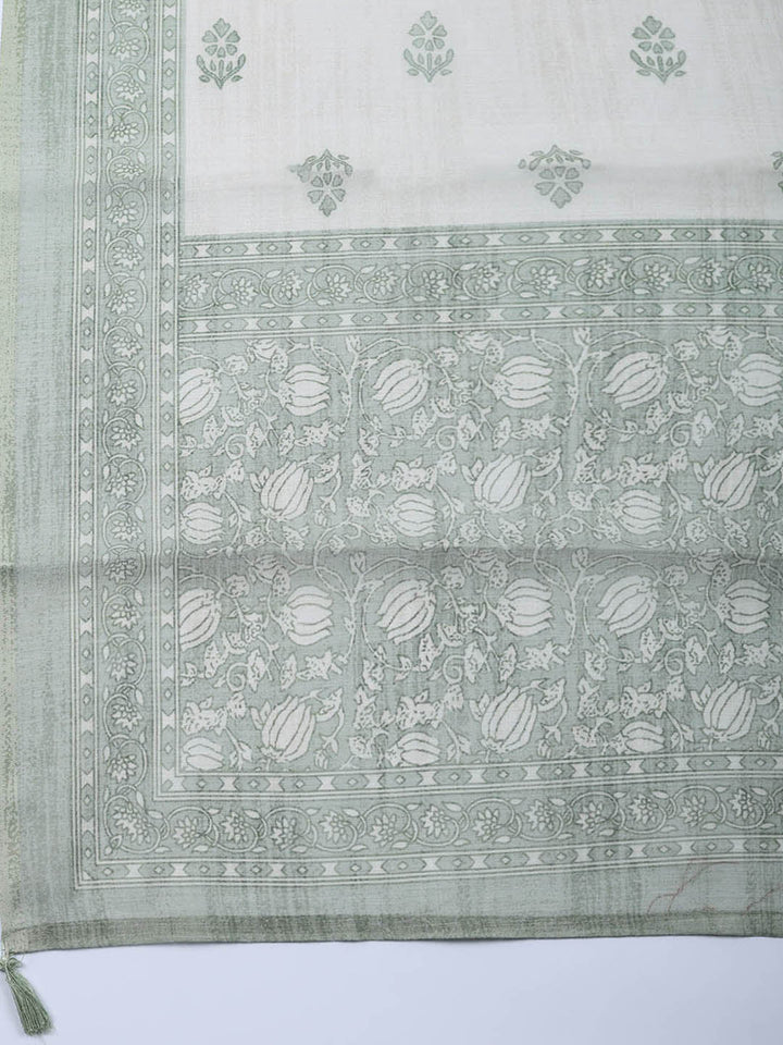 Embroidered Linen Blend Unstitched Suit With Pant &amp; Dupatta