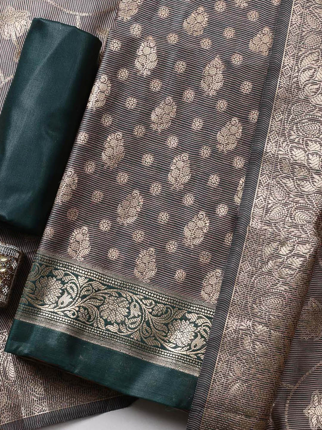 Banarasi Chanderi Unstitched Suit With Pant &amp; Dupatta