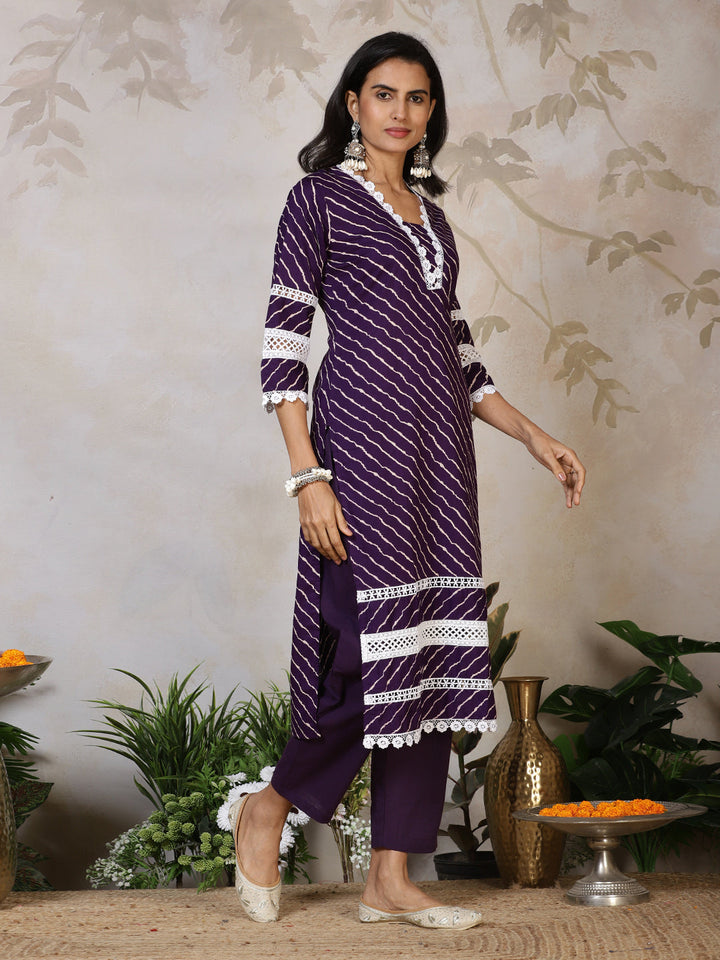 Printed Cotton Blend Kurta With Pants &amp; Dupatta