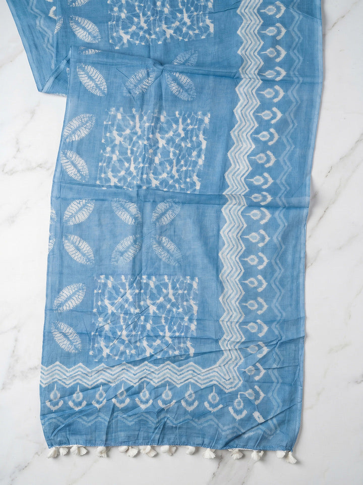 Printed Cotton Blend Unstitched Suit With Pant &amp; Dupatta