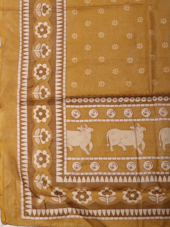 Printed Cotton Blend Unstitched Suit With Pant &amp; Dupatta