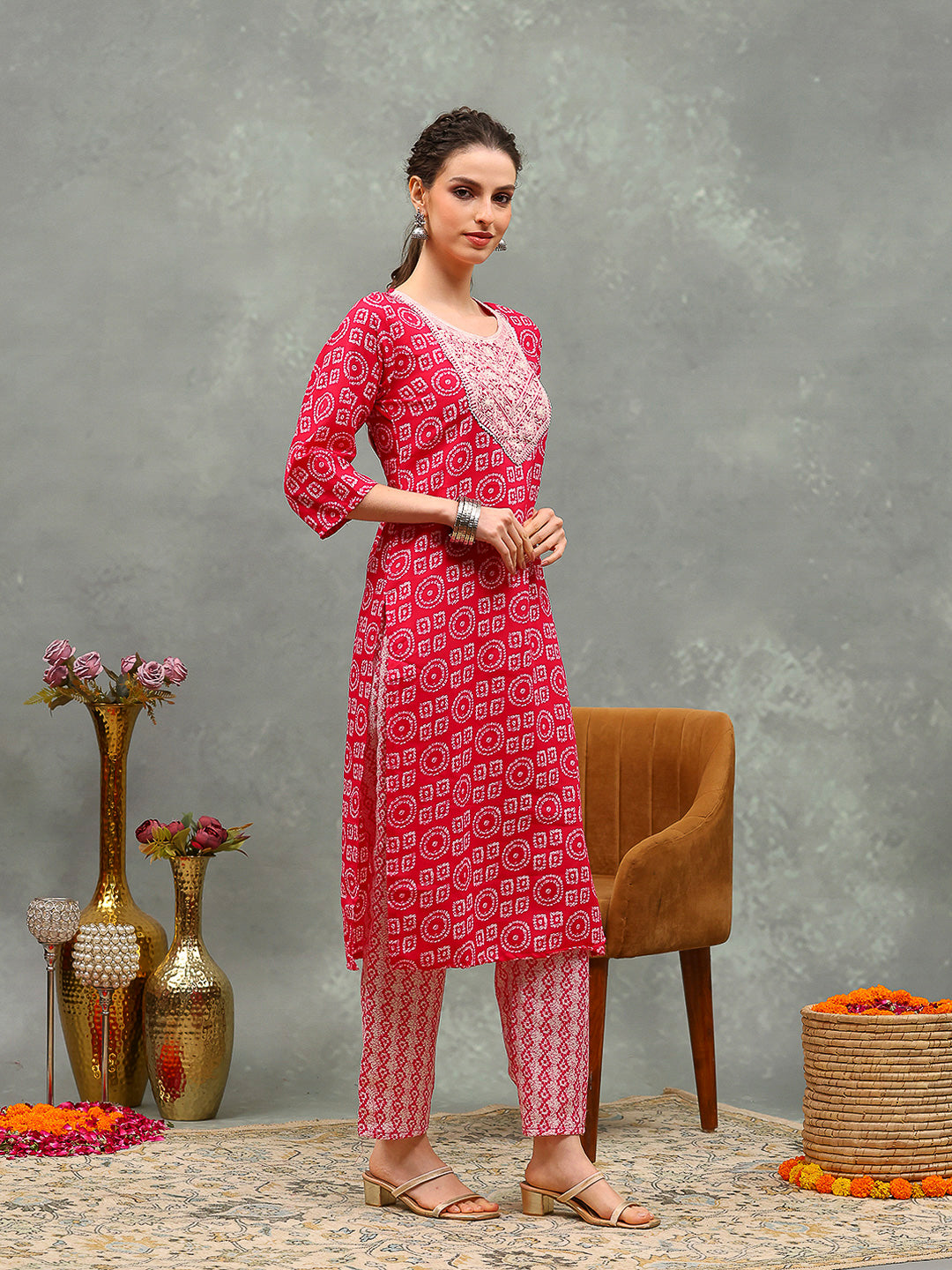 Printed Cotton Blend Kurta With Pants & Dupatta