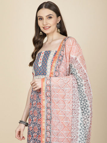 Schiffli Printed Cotton Unstitched Suit Piece With Dupatta