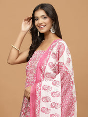 Printed Cotton Blend Unstitched Suit With Dupatta