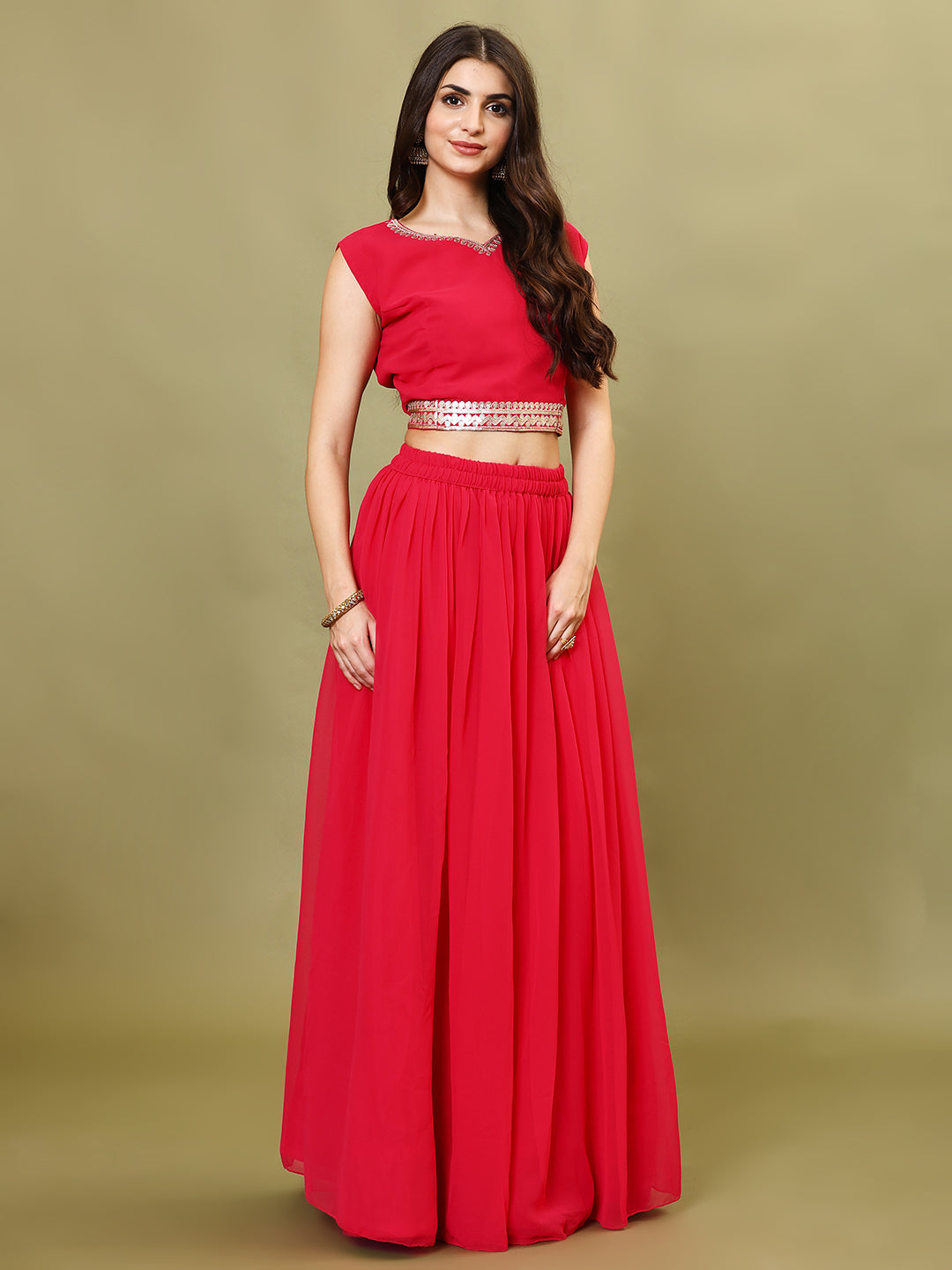 Sequin Embroidery Georgette Choli With Skirt &amp; Jacket