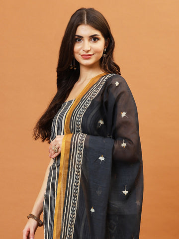 Kantha Printed Cotton Blend Unstitched Suit With Dupatta