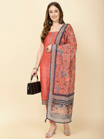 Printed Chanderi Unstitched Suit Piece With Dupatta