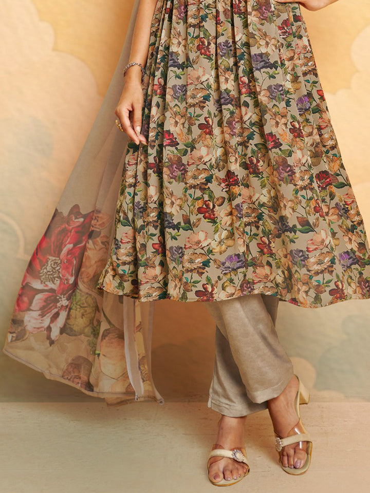 Printed Crepe Unstitched Suit With Pant &amp; Dupatta
