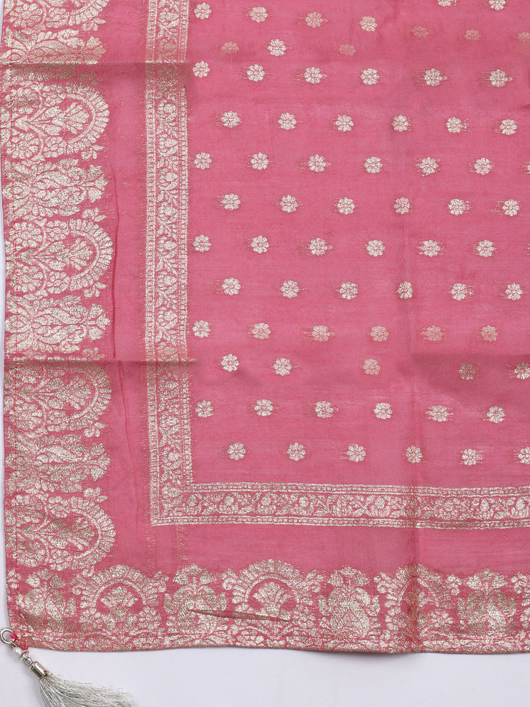 Neck Embroidered Chanderi Unstitched Suit With Dupatta
