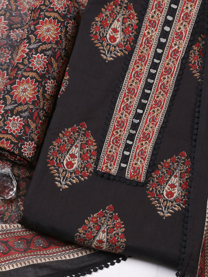 Embroidered Cotton Unstitched Suit With Pant &amp; Dupatta