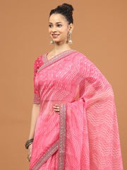 Zari Border Printed Organza Saree