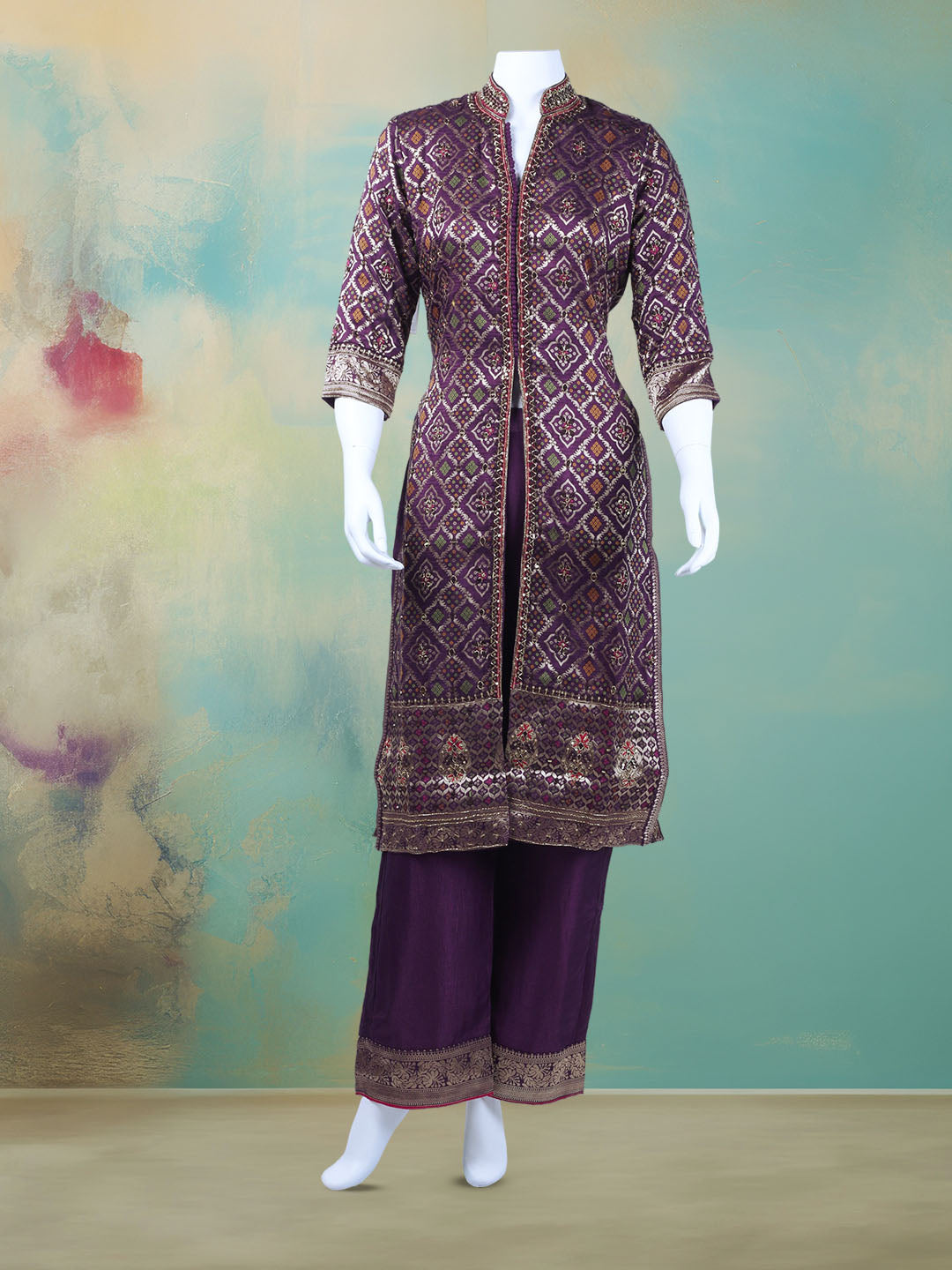 Banarasi Wave With Embroidered Kurta With Palazzo & Dupatta