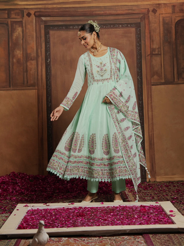 Woven Design Cotton Blend Kurta With Pant &amp; Dupatta