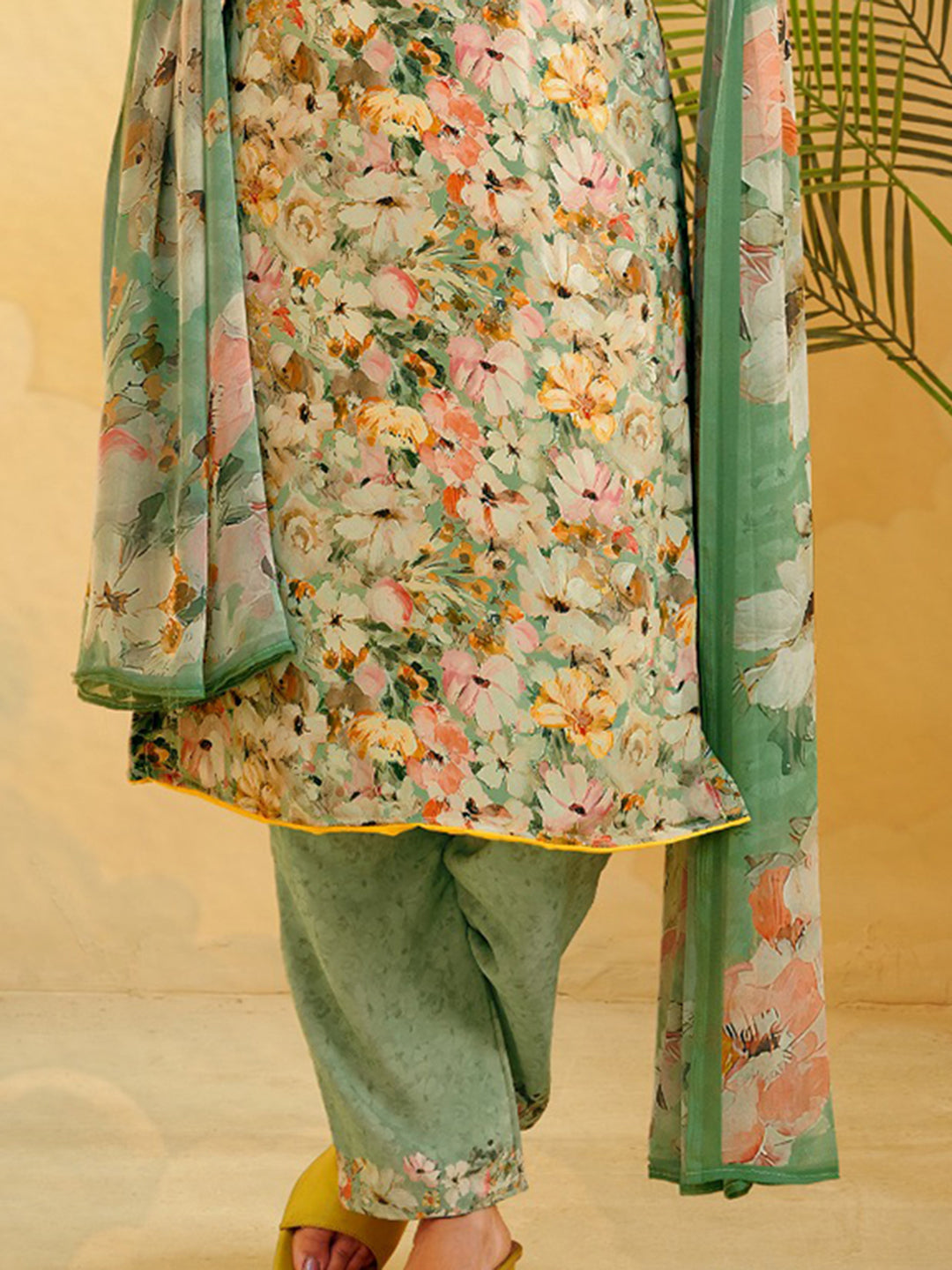 Printed Crepe Unstitched Suit With Pant &amp; Dupatta