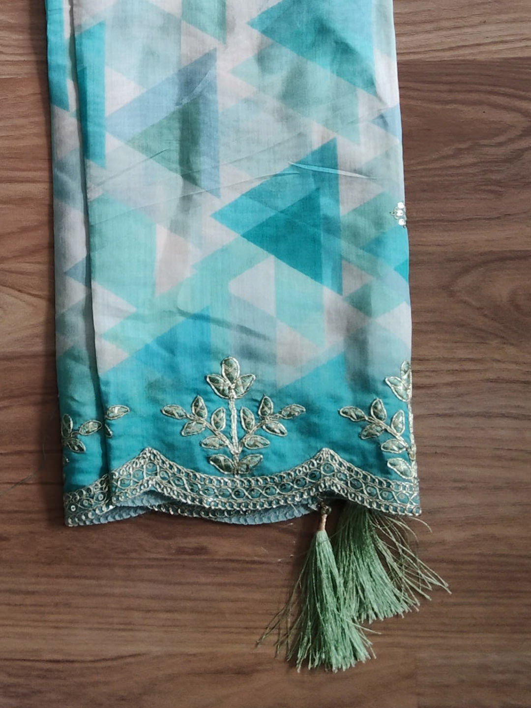 Embroidered Chanderi Unstitched Suit With Pant &amp; Dupatta