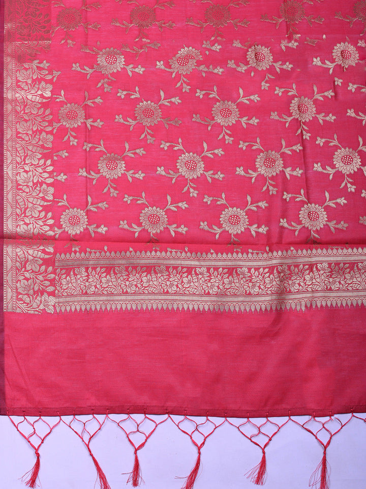 Woven Design Chanderi Unstitched Suit With Pant &amp; Dupatta