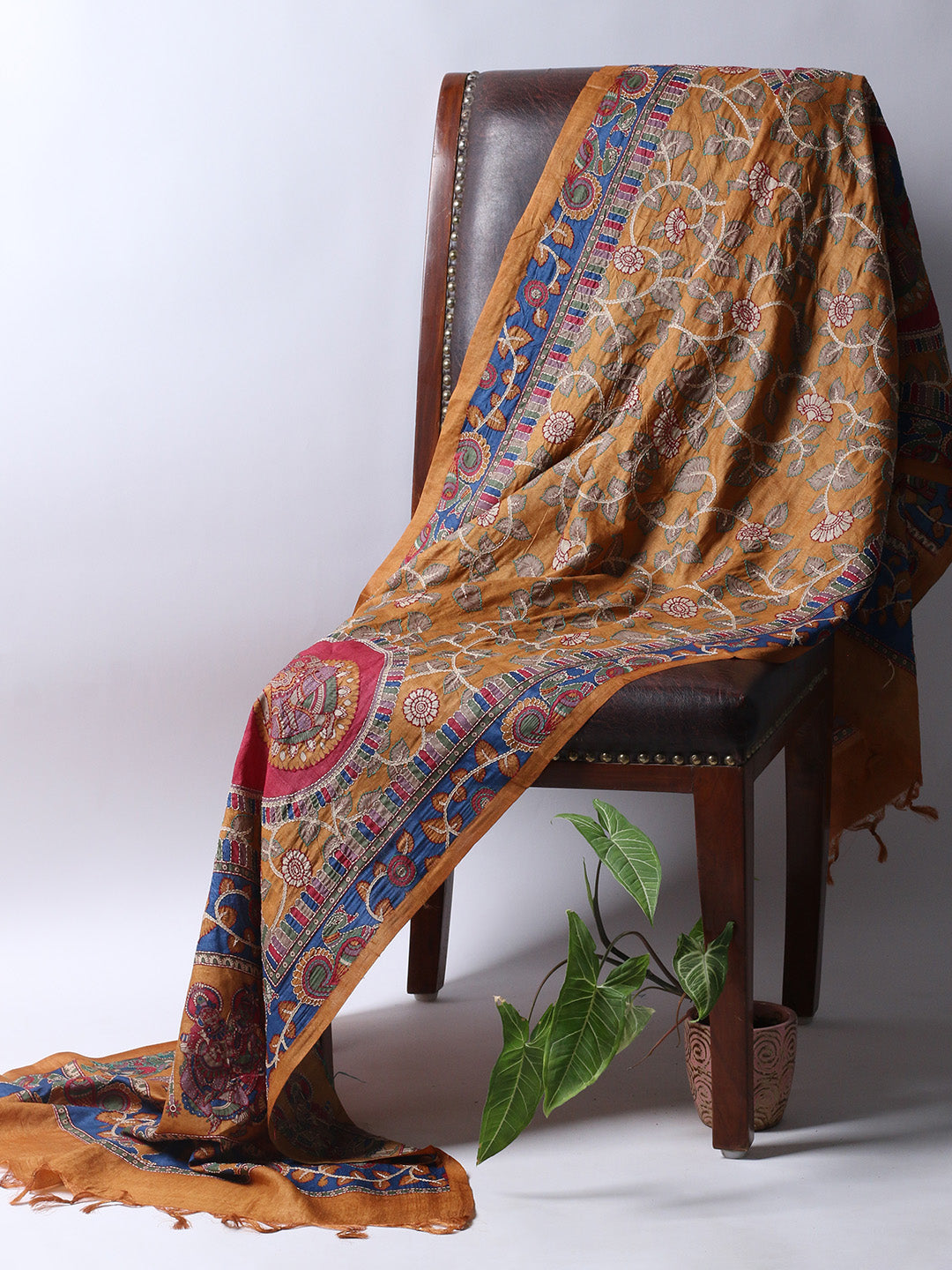 Printed Tussar Unstitched Kurta With Pant &amp; Dupatta