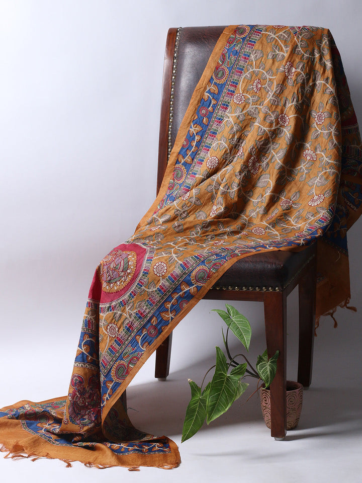 Printed Tussar Unstitched Kurta With Pant &amp; Dupatta